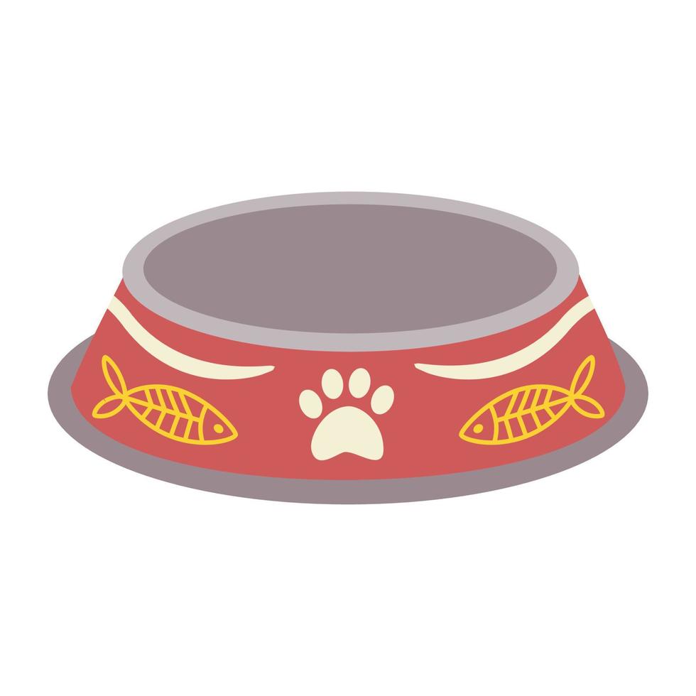 A bowl for animals, cats, dogs with a label with paws. vector