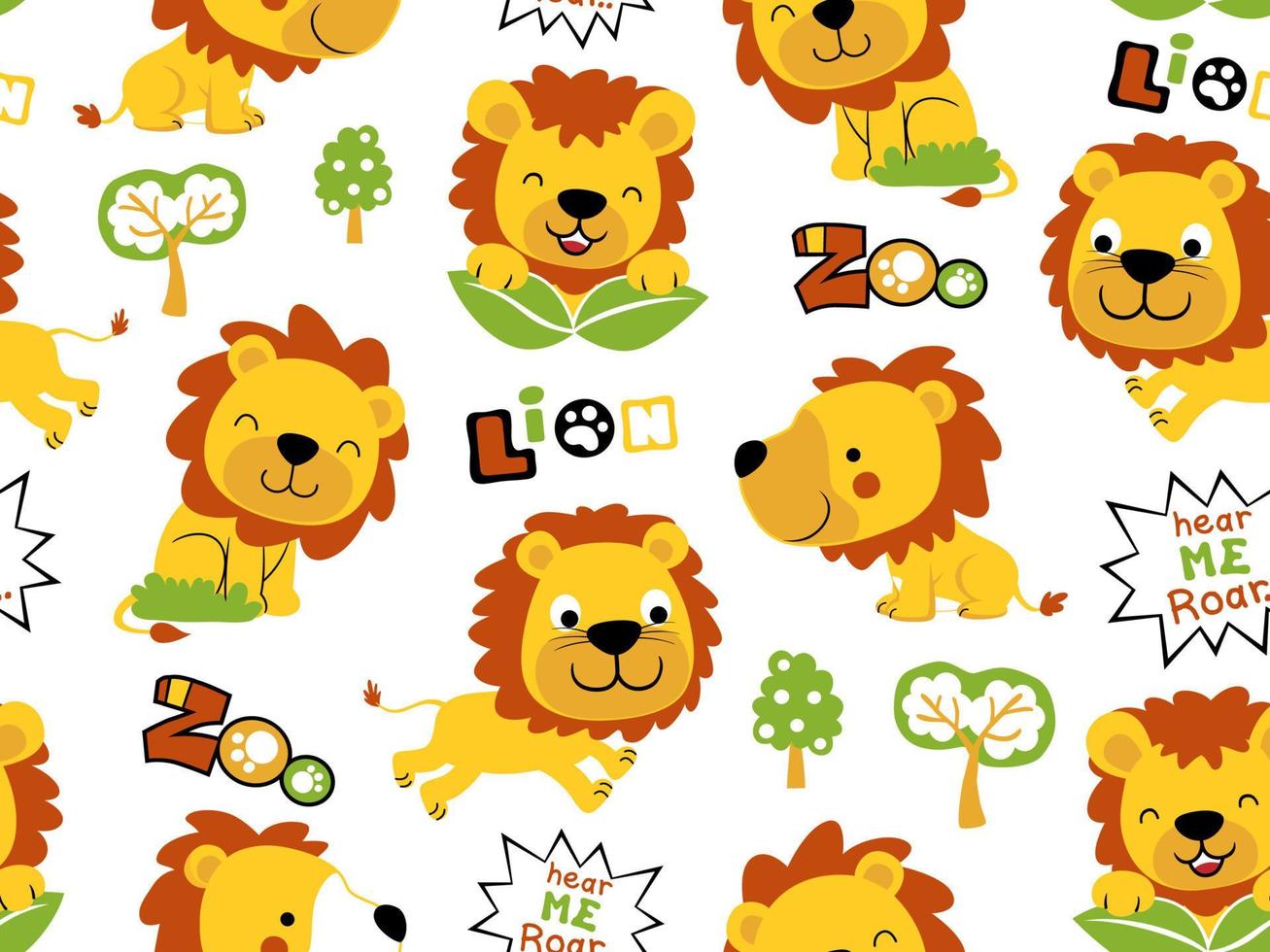 vector seamless pattern of funny lion cartoon in different activity