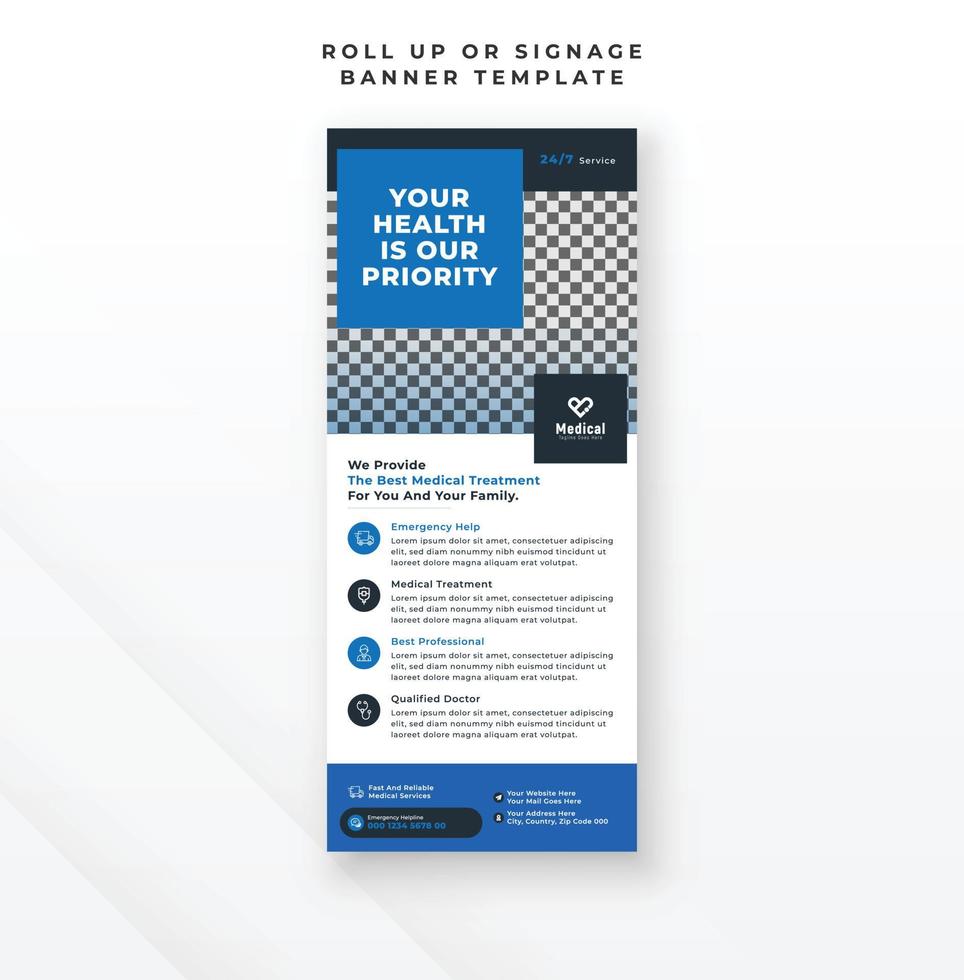 Medical healthcare display poster roll up banner and signage design, clinic report brochure template vector