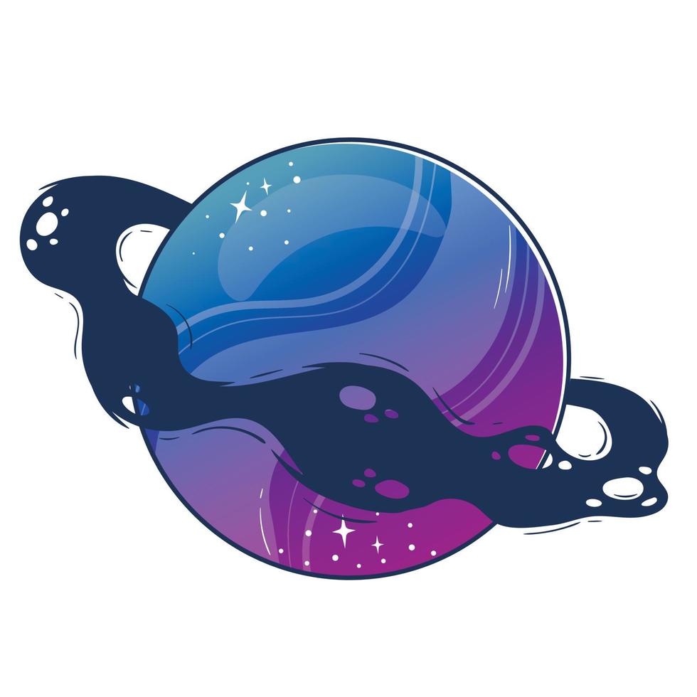 Fantasy alien planet, moon and satellite, magical fantasy world, gradient color space objects with bubbles vector