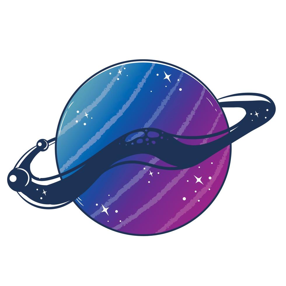 Fantasy alien planet, moon and satellite, magical fantasy world, gradient color space objects with bubbles vector