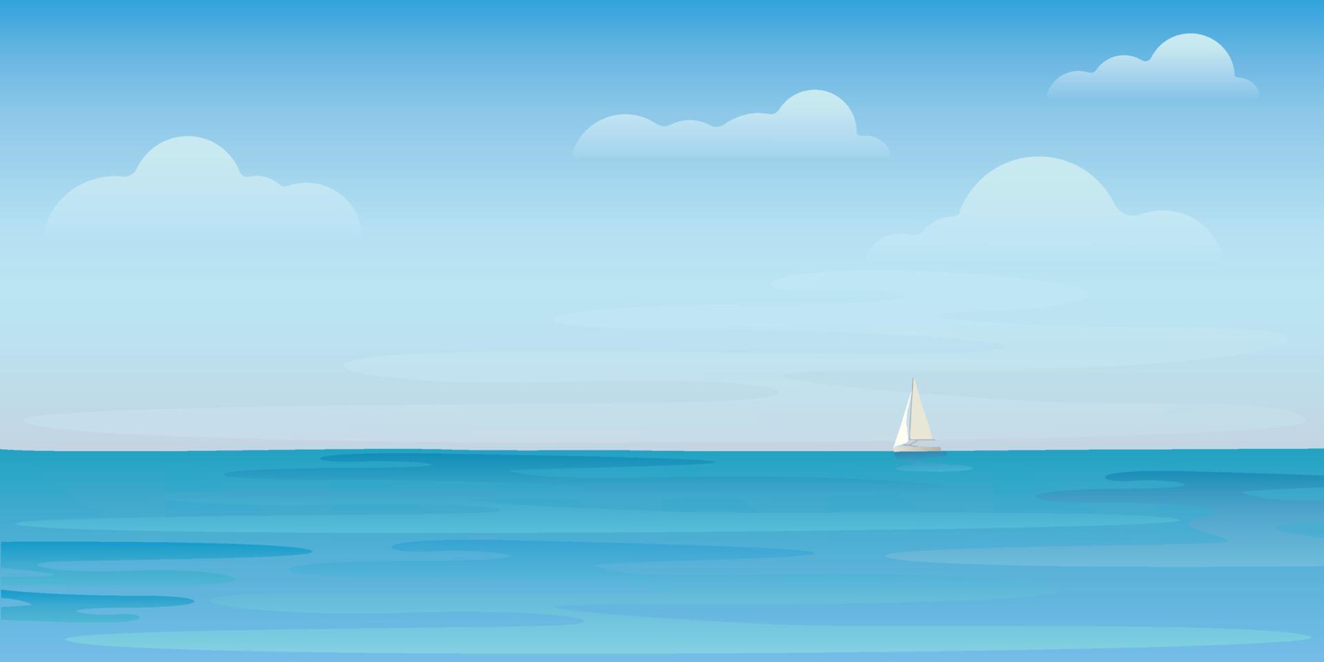 tropical azul mar con claro cielo tener yate y a horizonte vector ilustración. marina y azul cielo plano diseño antecedentes.