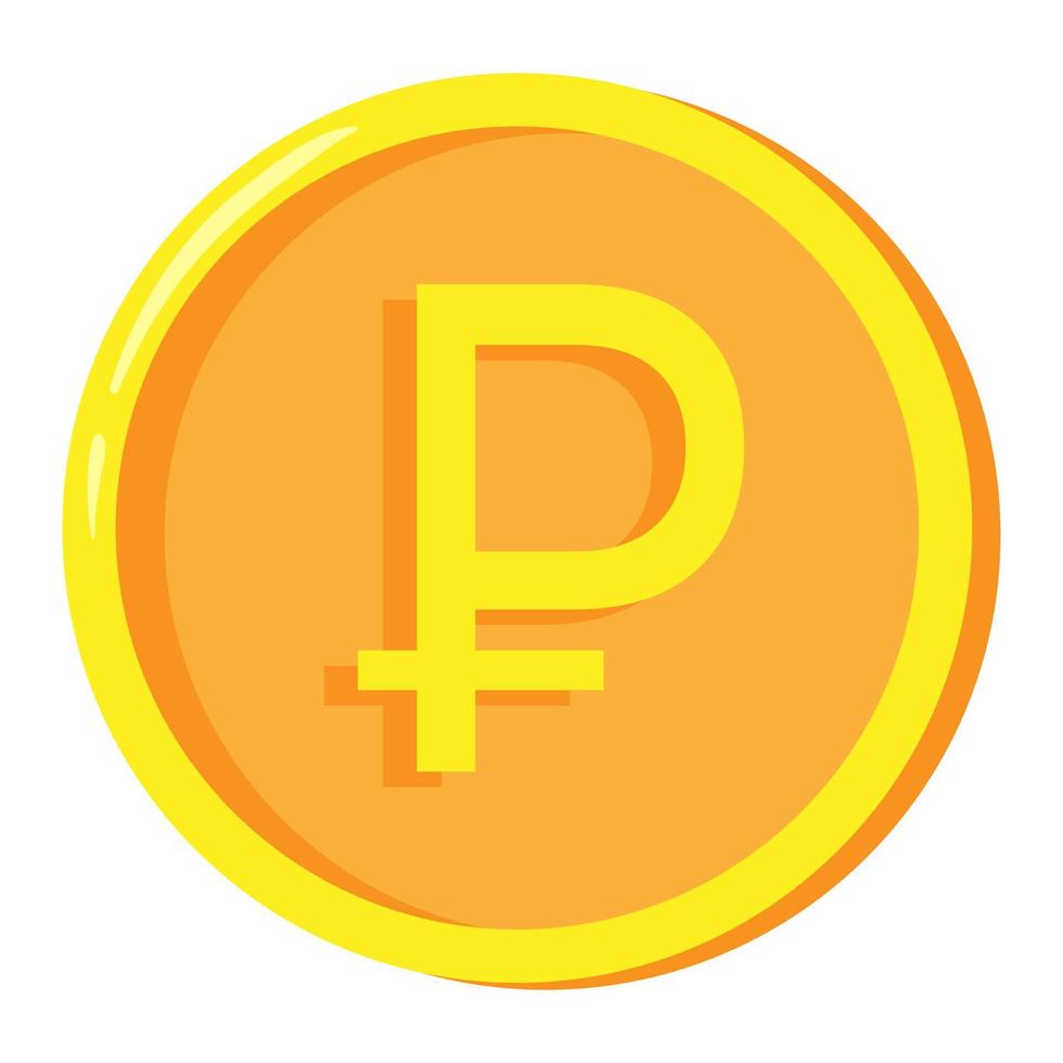 Russian ruble symbol on gold coin, money sign vector illustration on white background