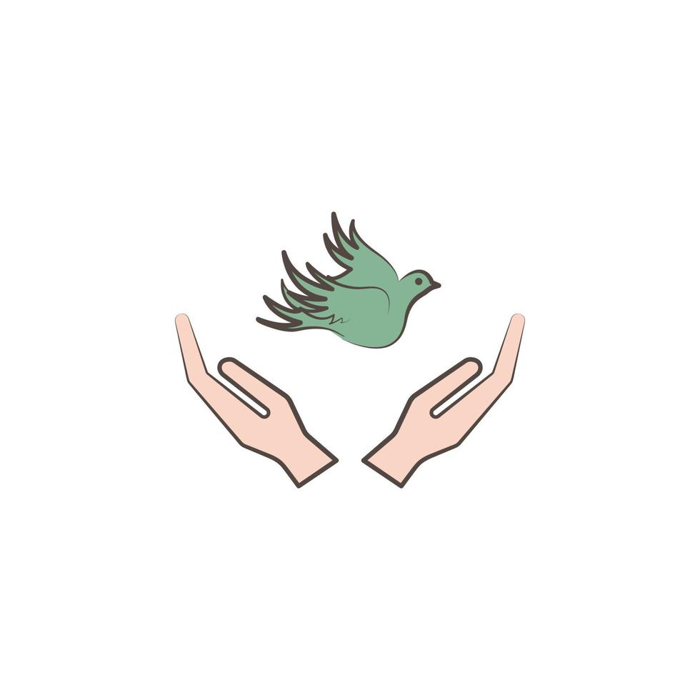 manos y paloma bosquejo estilo vector icono