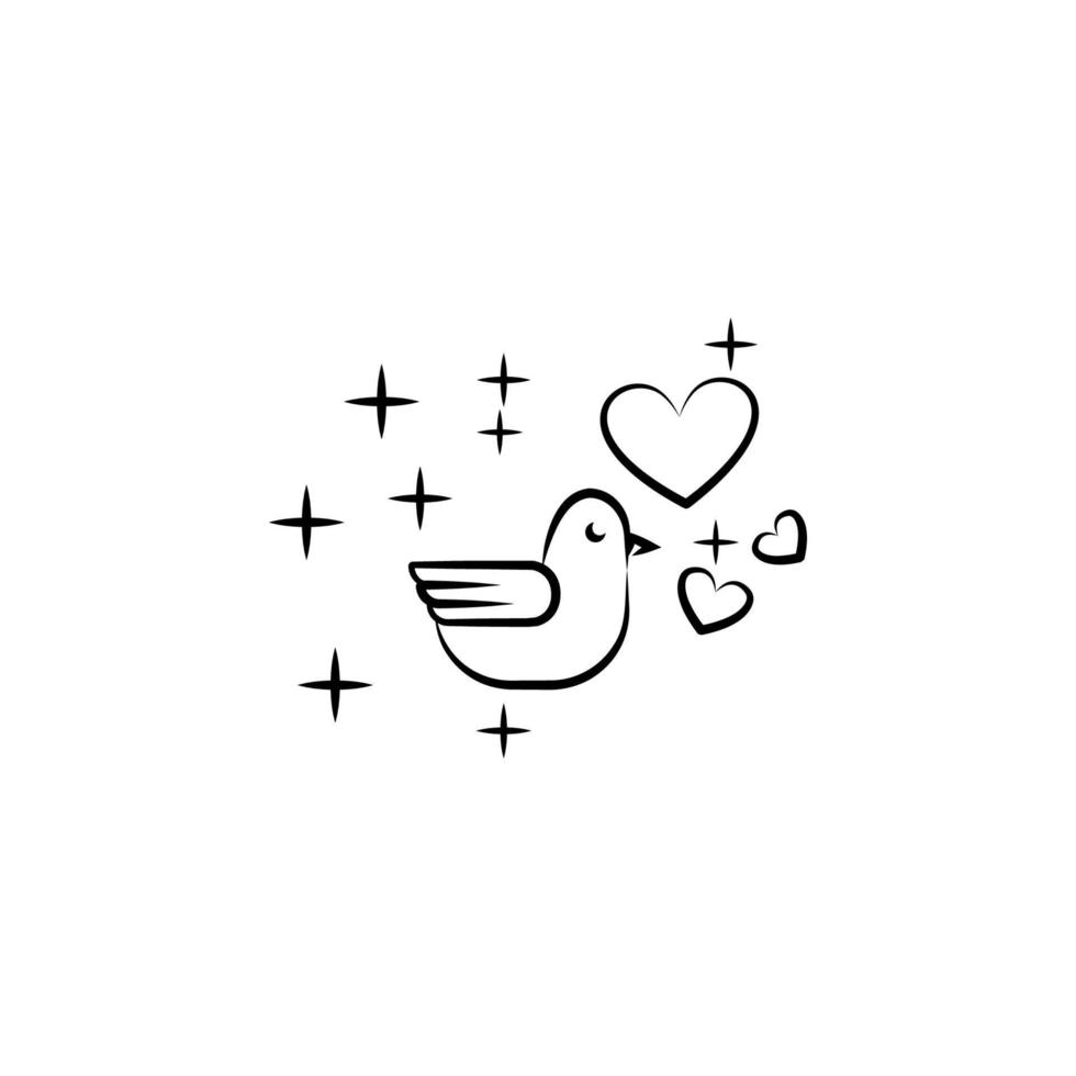 paloma con corazones bosquejo vector icono