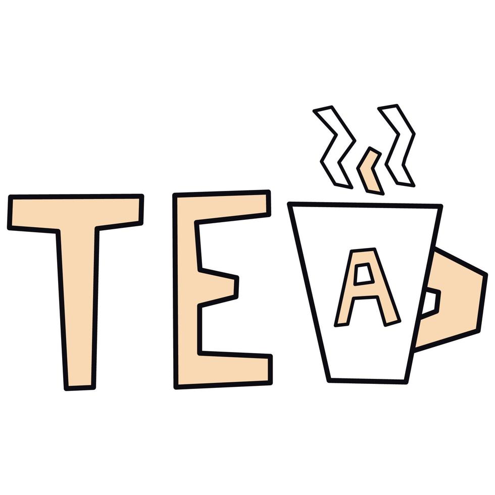 Tea with cup hand draw lettering phrase. Tea lover. Banner, postcard