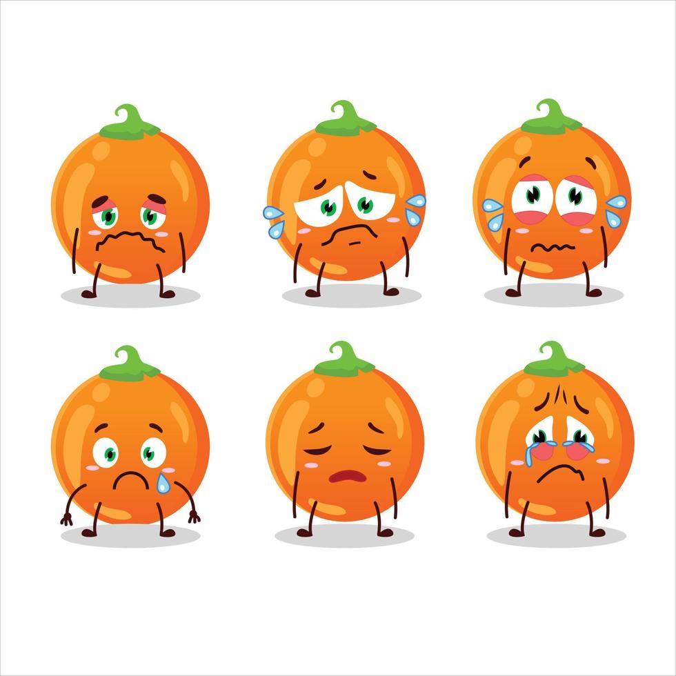 Halloween orange candy cartoon character with sad expression vector