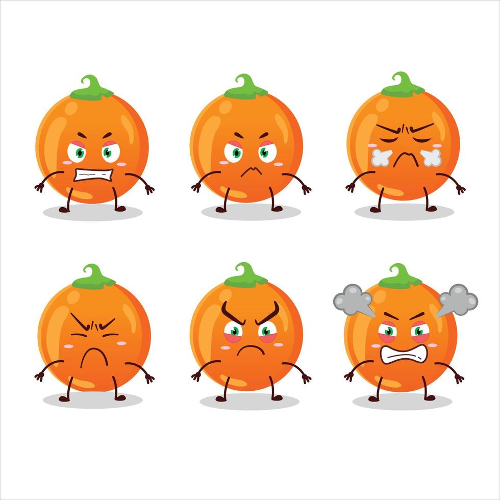 Víspera de Todos los Santos naranja caramelo dibujos animados personaje con varios enojado expresiones vector