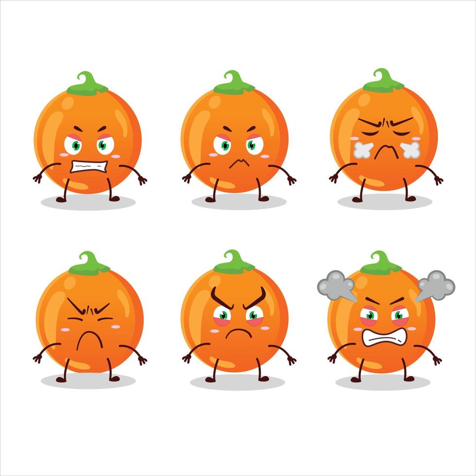Halloween orange candy cartoon character with various angry expressions vector