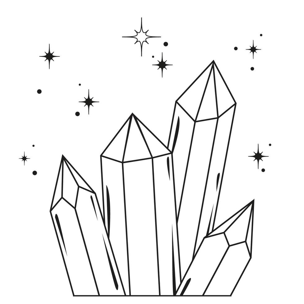 Diamonds crystal with stars. Gems. Symbol for cosmetics and packaging, jewelry, logo, tattoo. Esoteric vector