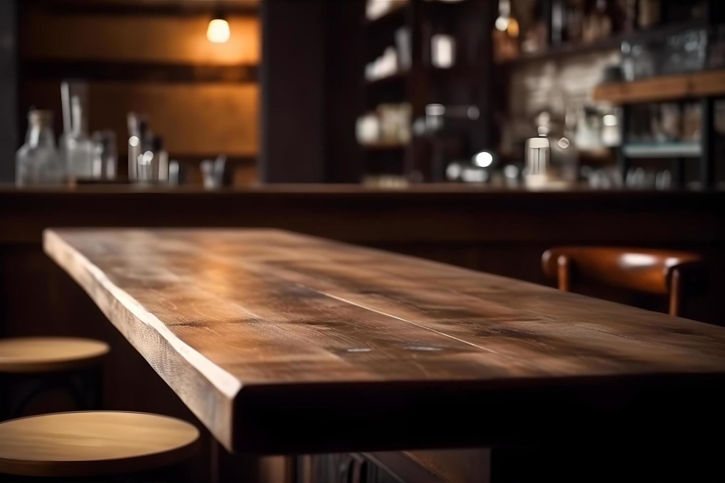 Empty wooden table and blurred background. For product display photo