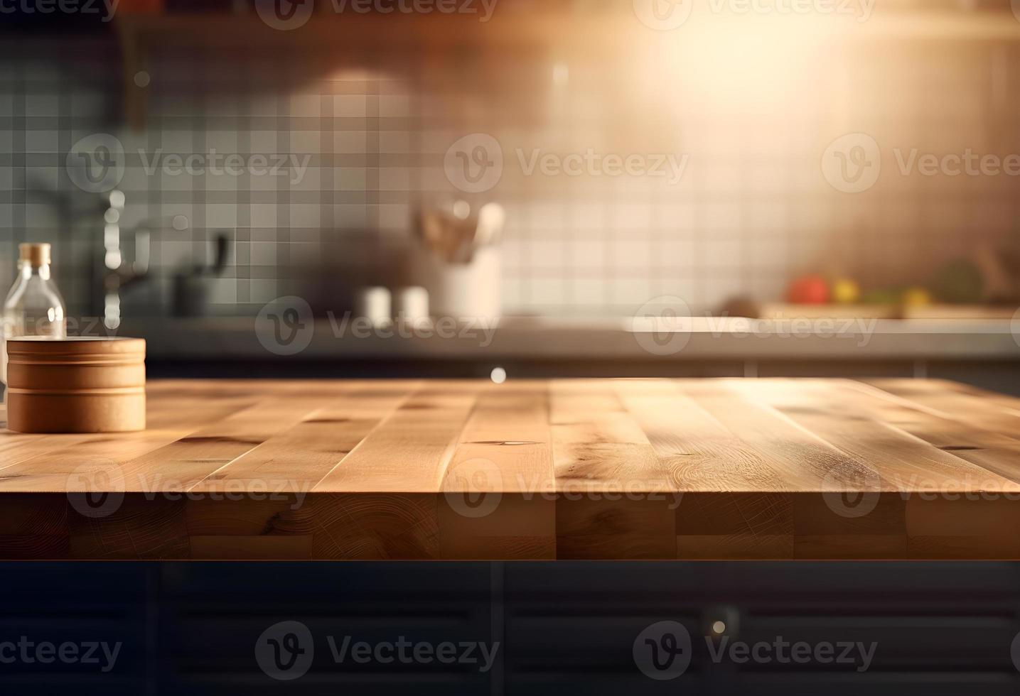 Empty wooden table and blurred background. For product display photo