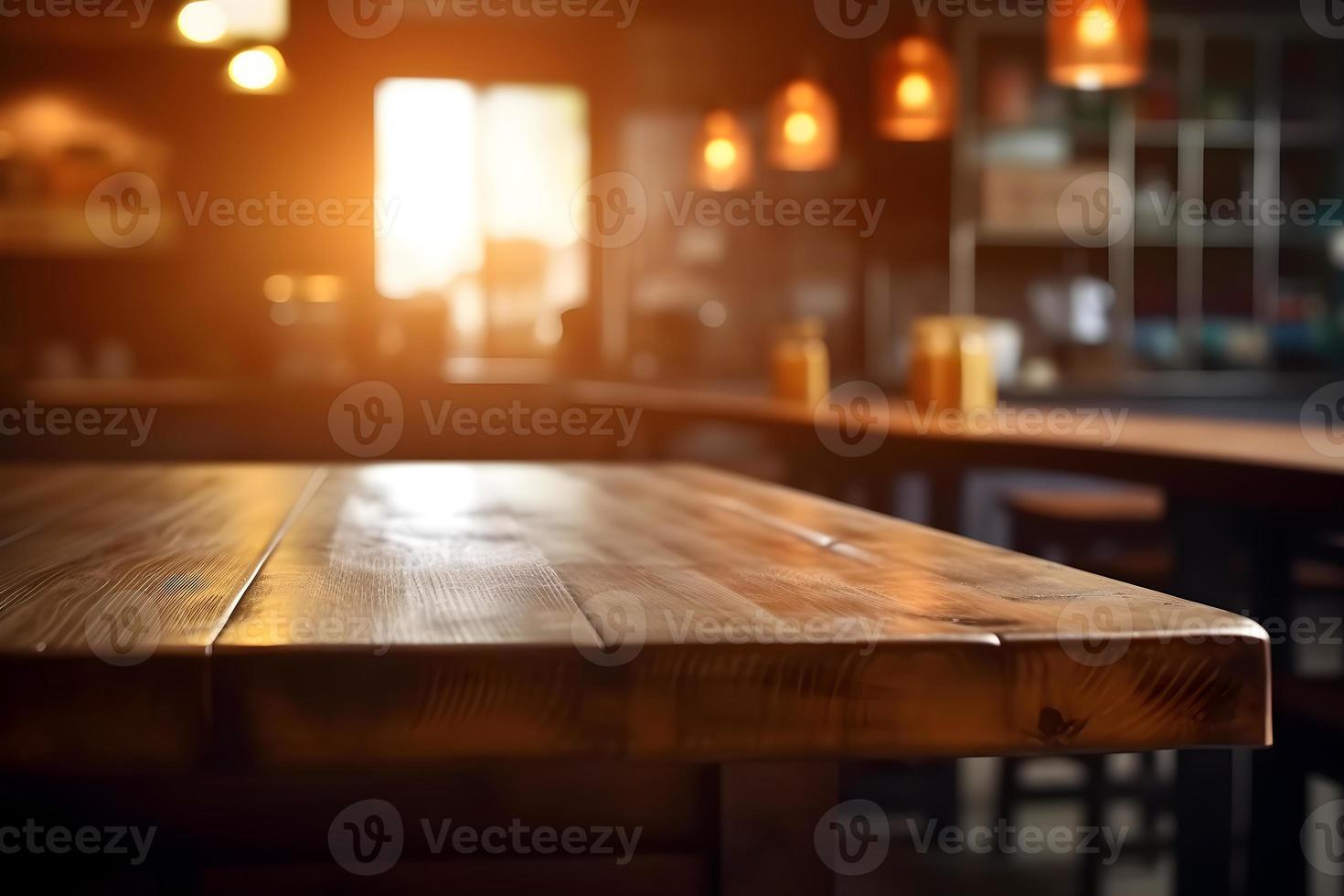 Empty wooden table and blurred background. For product display photo