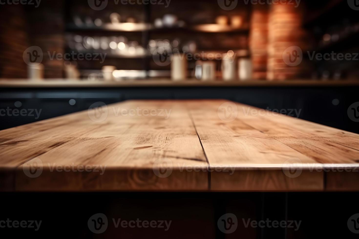 Empty wooden table and blurred background. For product display photo