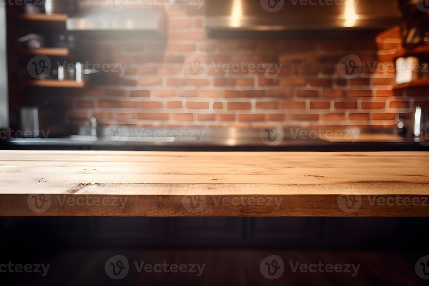 Empty wooden table and blurred background. For product display photo