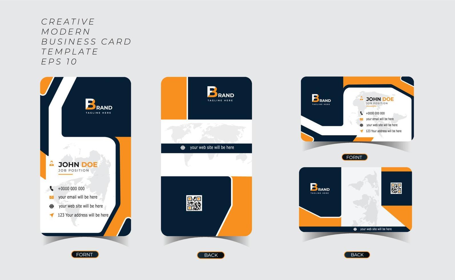 Modern Creative and Clean Business Card Template.   styles card vertical and horizontal layout business card set vector illustration eps 10.