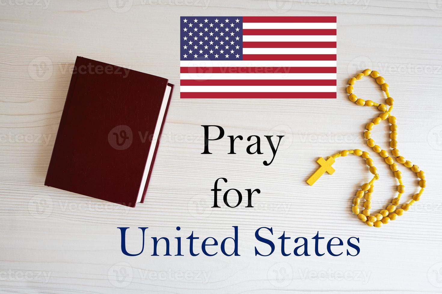 Pray for United States. Rosary and Holy Bible background. photo