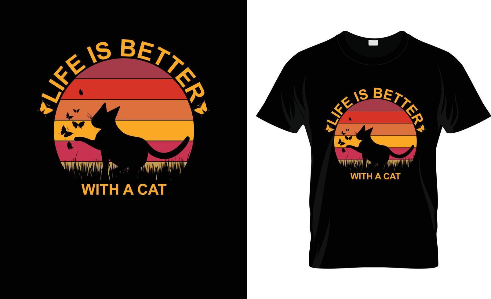 vida es mejor con un gato citar camiseta diseño y nuevo diseño. vida es mejor con un gato. gato camiseta diseño, gato eslogan, póster, bandera, taza, pegatina. gato citar camiseta diseño modelo vector. vector