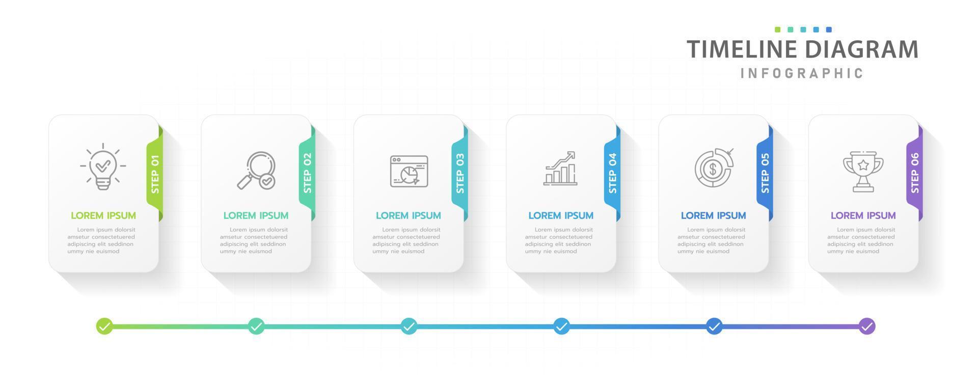 Infographic template for business. 6 Steps Modern Timeline diagram roadmap with rectangle topics, presentation vector infographic.