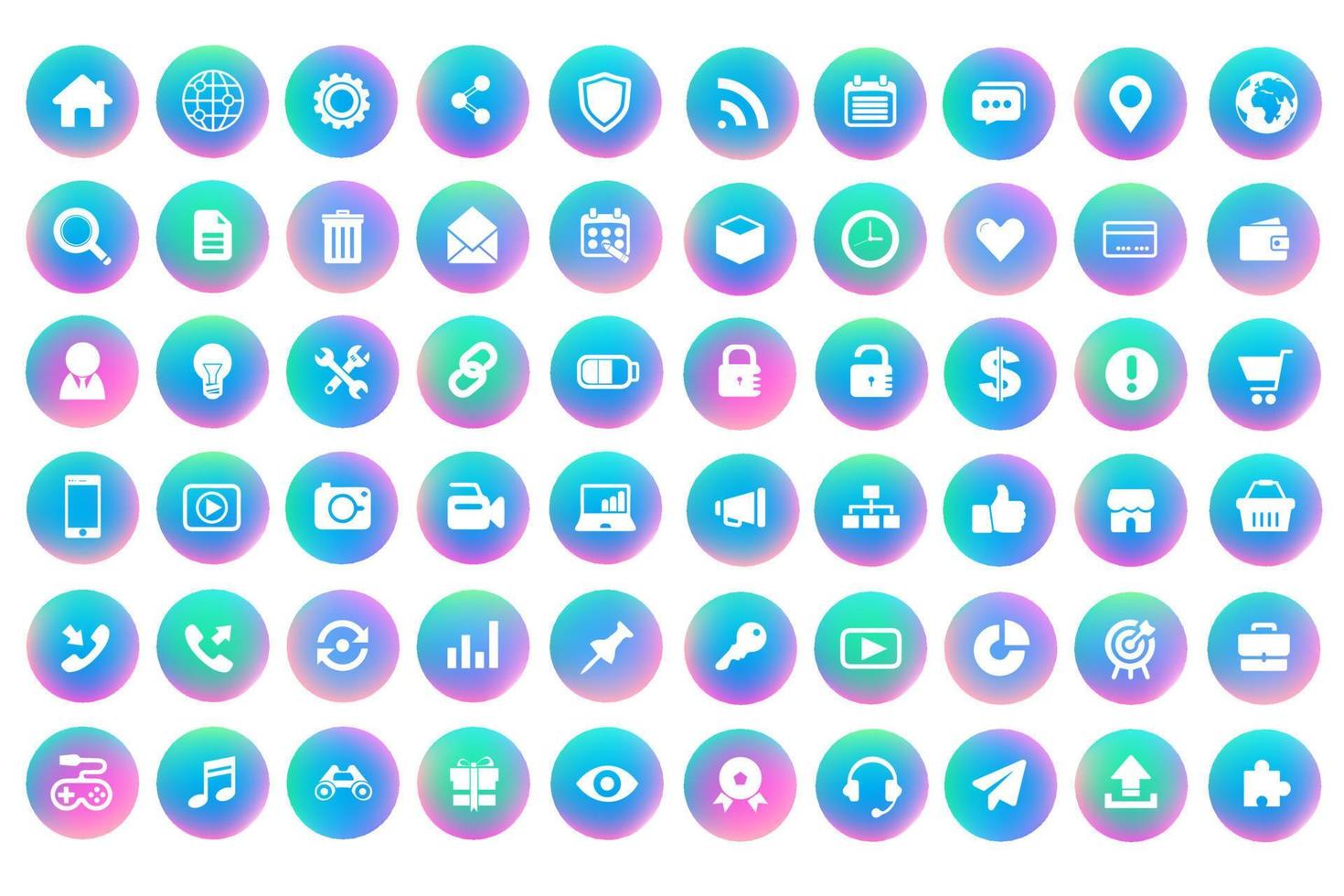 Business gradient curcle icons collection. holographic spherical buttons. Multicolor neon hologram fluid color circle gradients, soft round buttons, vivid blurred spheres flat set for web icons or UI. vector