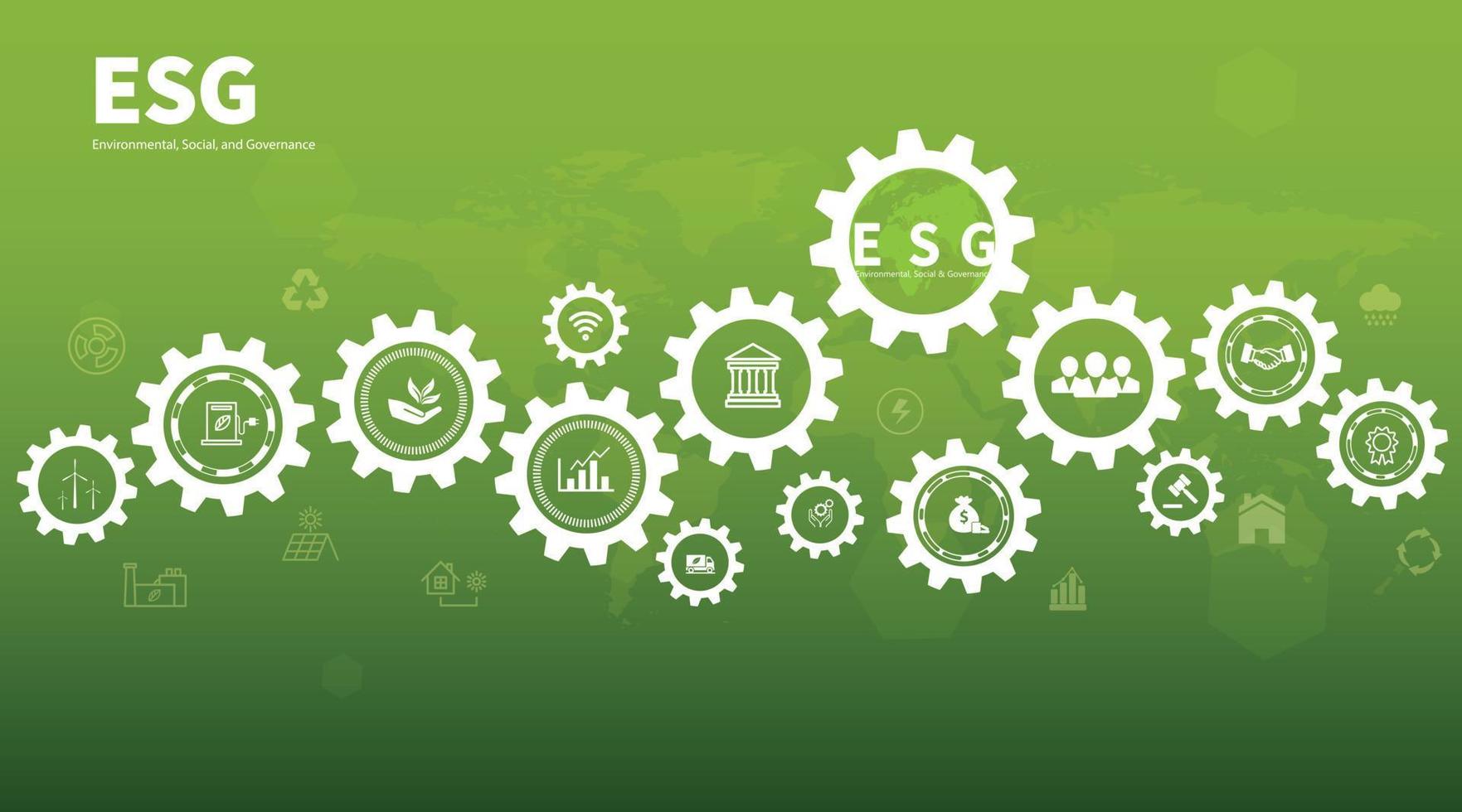 Sustainable business or green business vector illustration background with connection icon concept related to environmentally friendly environmental icon set. Web and Social Header Banners for ESG.