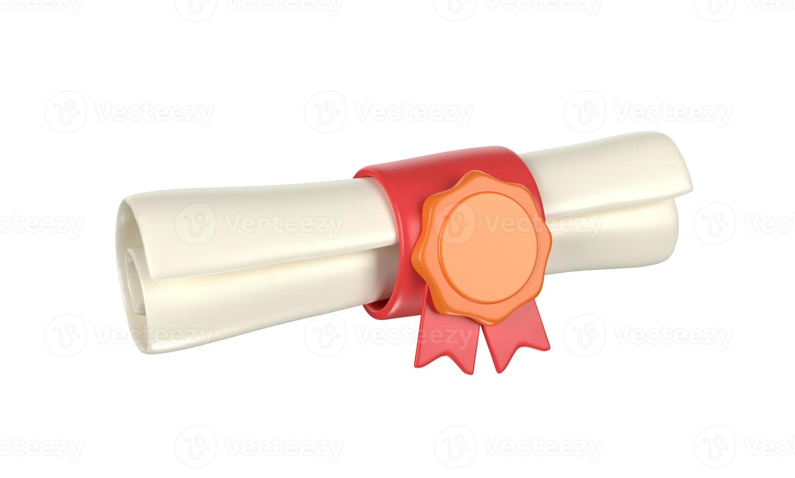 Diploma scroll Graduate college icon 3d cute university certificate, bussines license, graduation document. Cartoon illustration isolated on white background clipping path photo