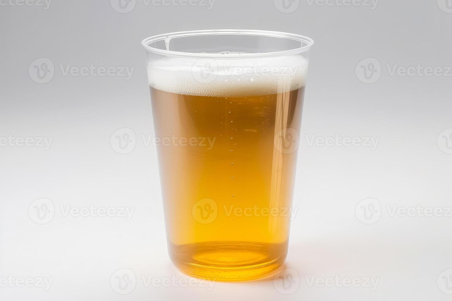 vaso de cerveza en un el plastico vaso en un blanco antecedentes creado con generativo ai tecnología. foto