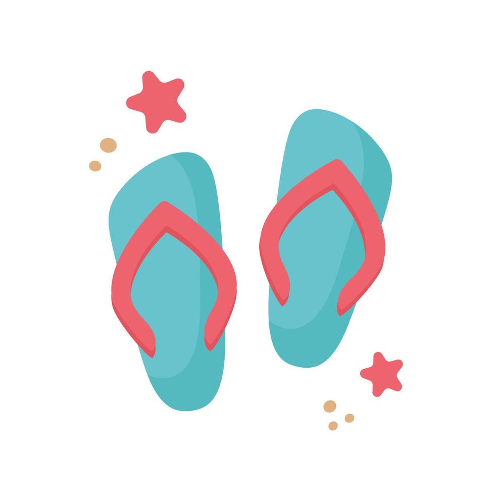 Flip flops icon with starfishes. Cute colorful shoes for summer design. Vector cartoon illustration isolated on white. Flat design.