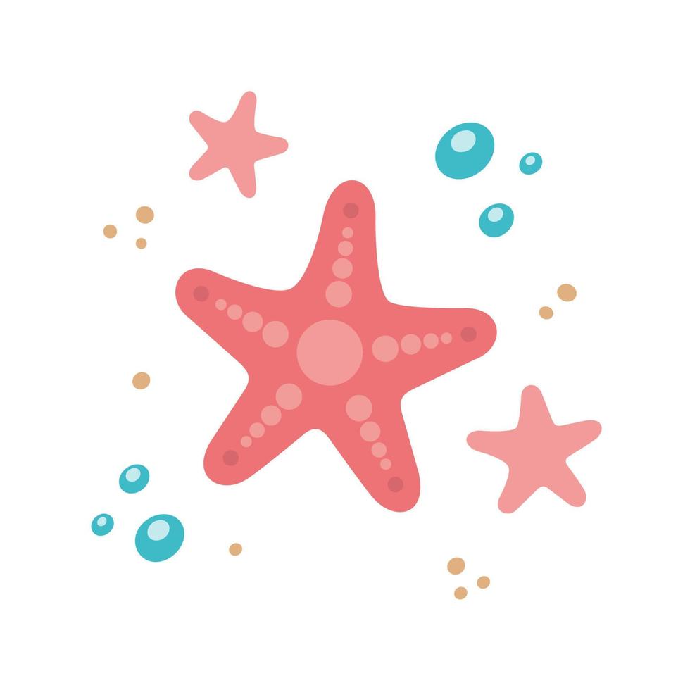 Cartoon cute starfish set. Vector pink sea animal. Flat icon. Beach, sea shore illustration. Vector illustration isolated on white.