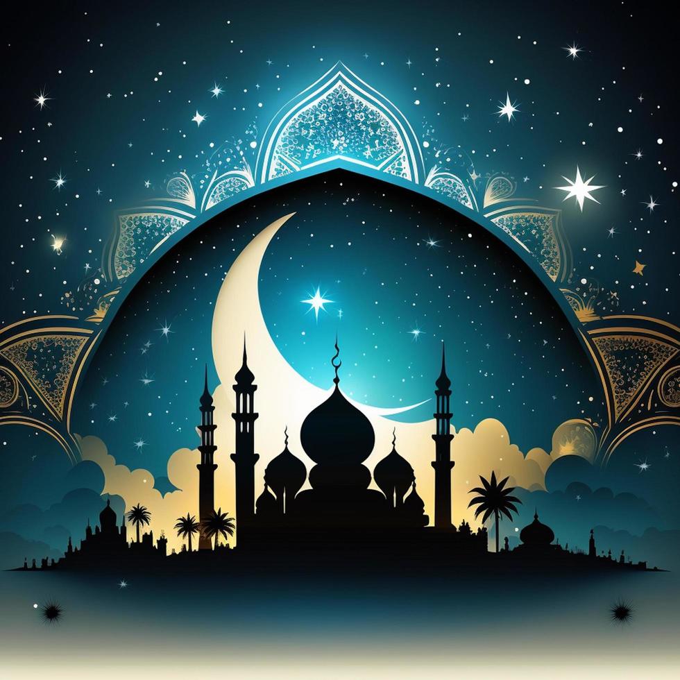 Arabic Islamic Background with Mosque and Ramadan Background photo