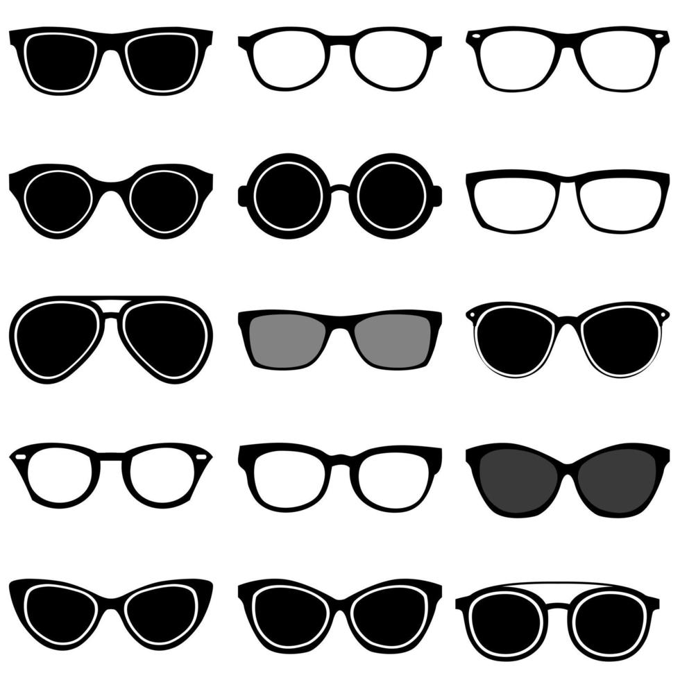 negro siluetas de diferente los anteojos vector íconos en un blanco antecedentes