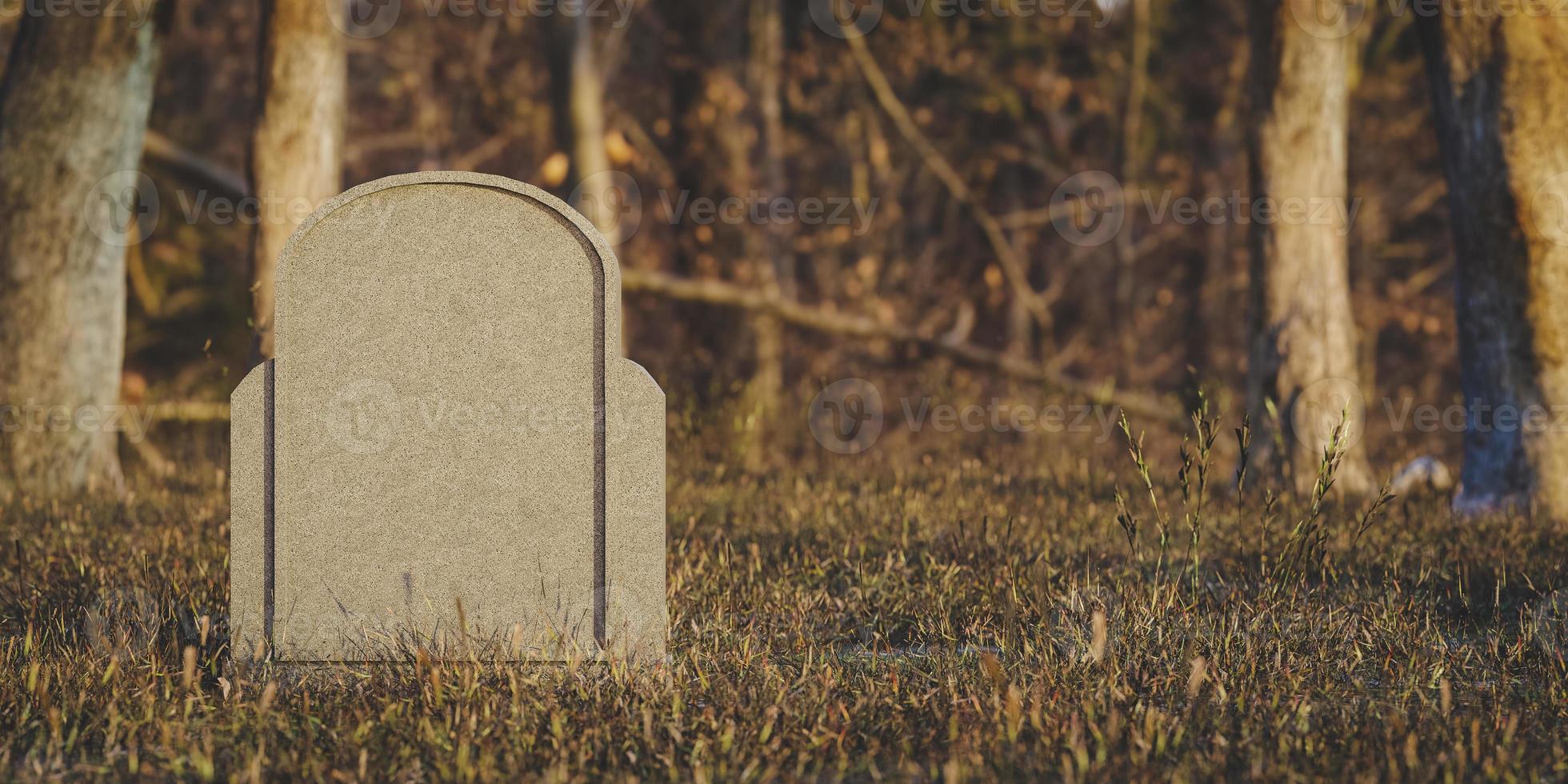 Grave in cemetery located in park in sunlight. 3d render photo