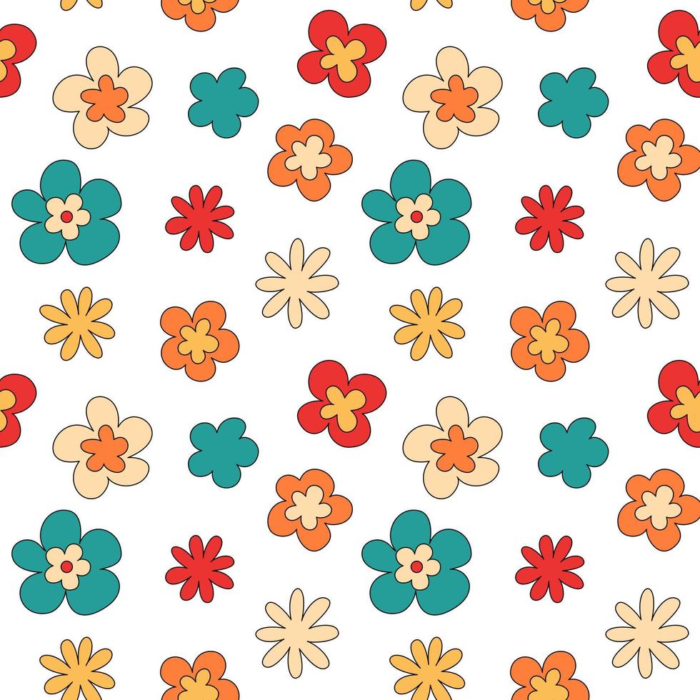 Groovy floral seamless vector pattern