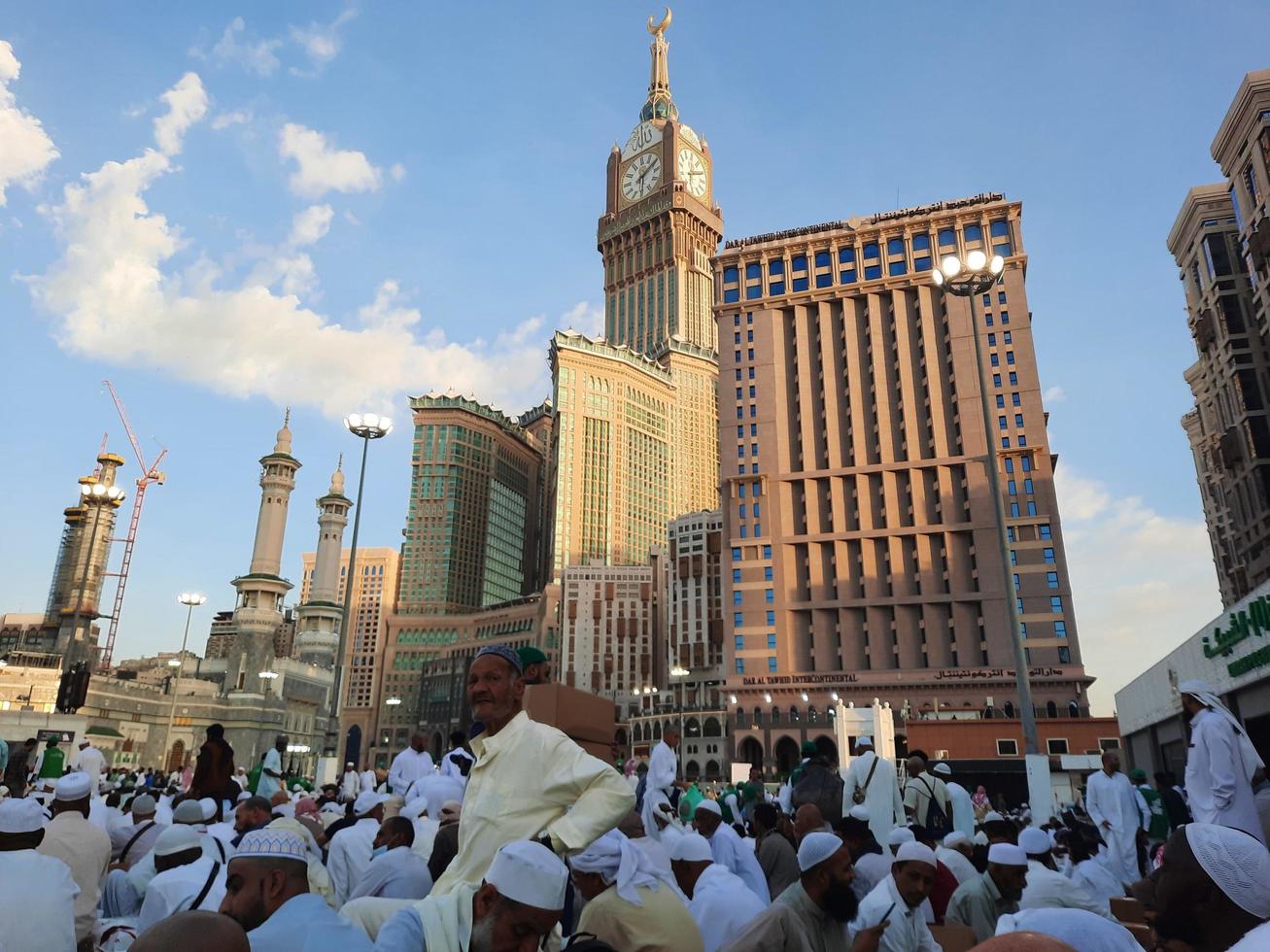Mecca, Saudi Arabia, April 2023 - Pilgrims from different countries around the world are busy breaking their fast in the courtyard outside Masjid al-Haram. photo