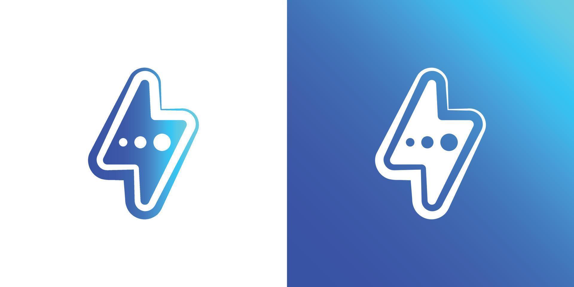 Instant chat or chat bubble and thunder icon logo design template vector