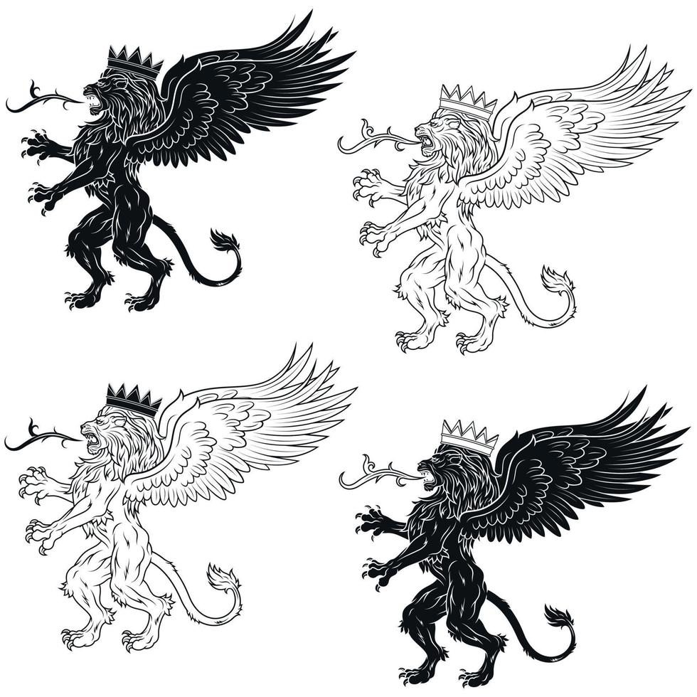 winged rampant lion vector with crown