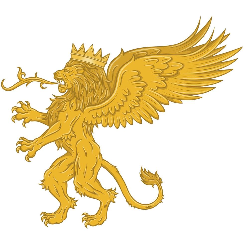 winged rampant lion vector with crown