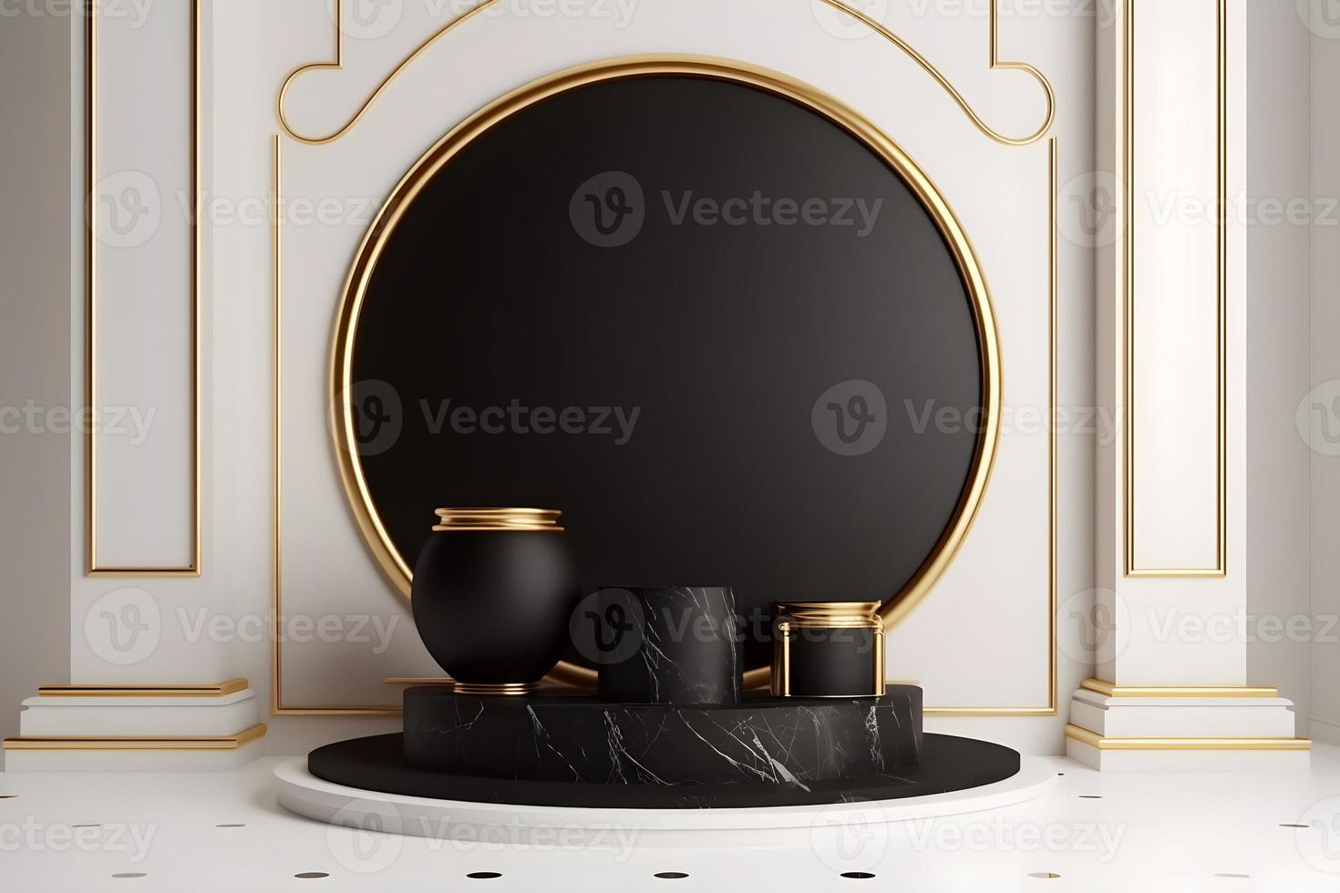 Luxury golden 3d circular podium for showcasing products, Empty elegant and premium showcasing space to promote or market products, Empty podium for product presentation,empty luxury podium background photo