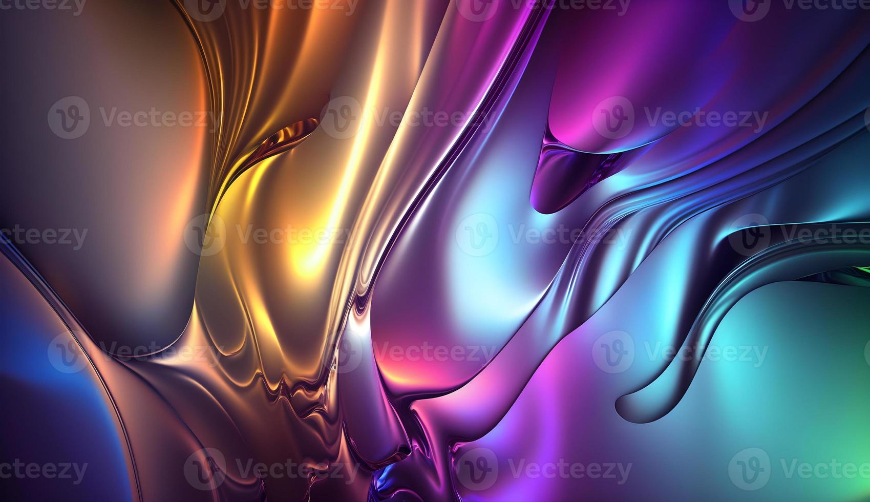 Holographic Iridescent Liquid Render Design Visual with Organic Fluid and Wavy Gradient Texture for Background, Wallpaper, Banner, Poster, or Cover, Premium Metallic Texture on 3D Shape. Pro Photo