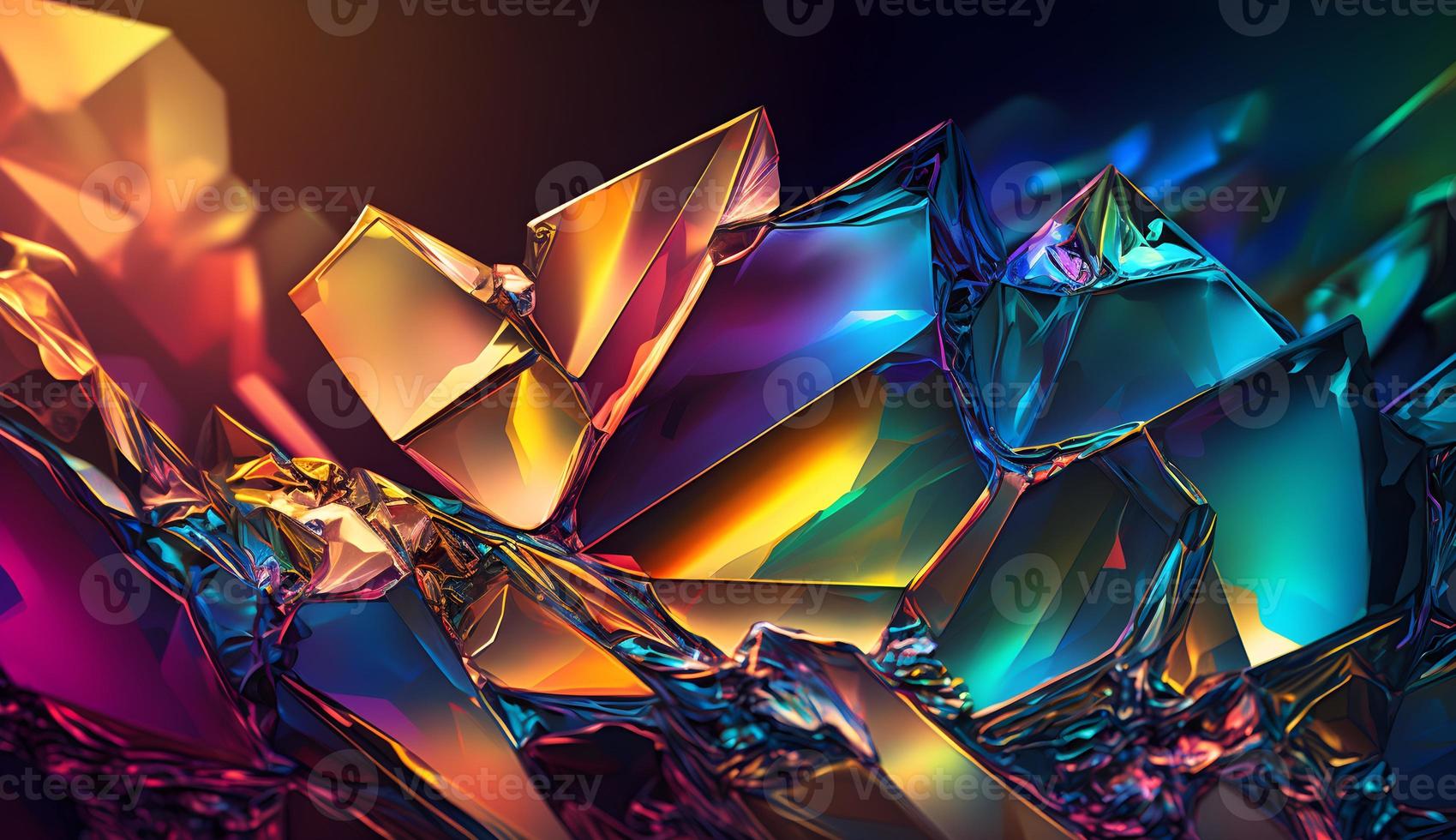 3D Holographic Iridescent Diamonds Background with Colorful glassy Gradient Material, Design Visual for Wallpaper, Banner, or Cover, 3d holographic crystals background. Pro Photo