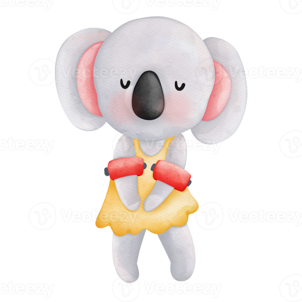 Watercolor Cute Koala character with swimming suit, summer character on beach, Summer illustration png