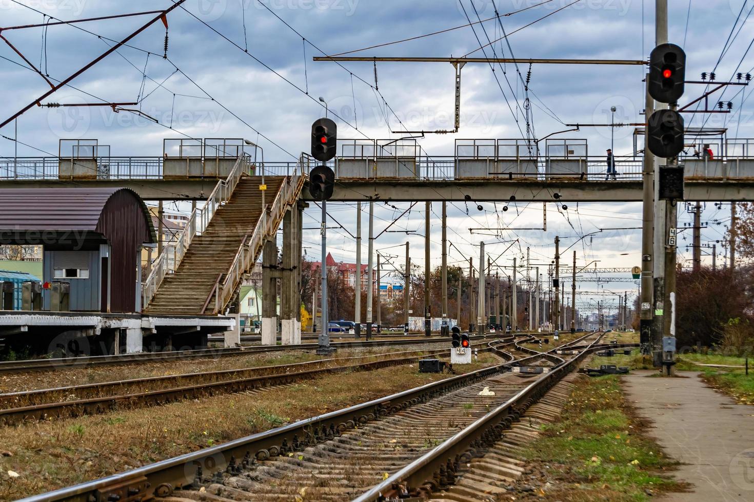 Photography to theme railway track after passing train on railroad photo