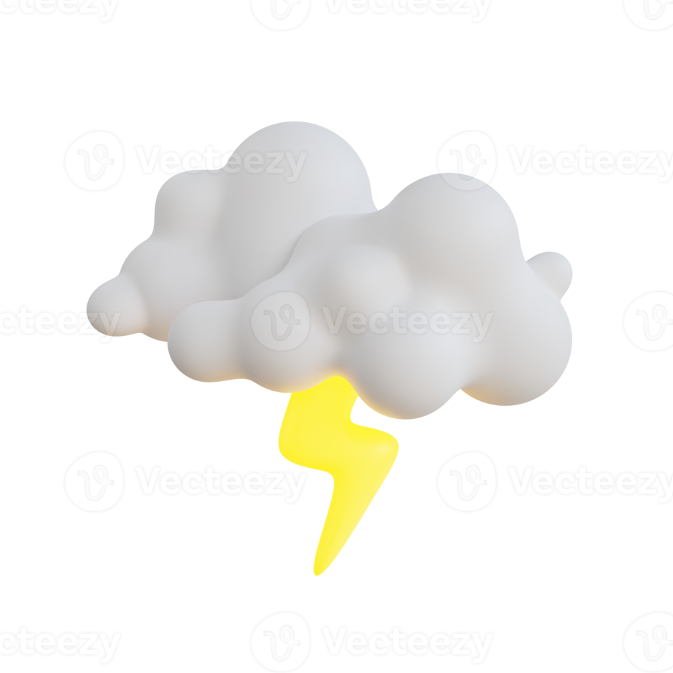 White cloud with lightning. Cloud icon 3d. cloud with a lightning bolt. Weather icons png