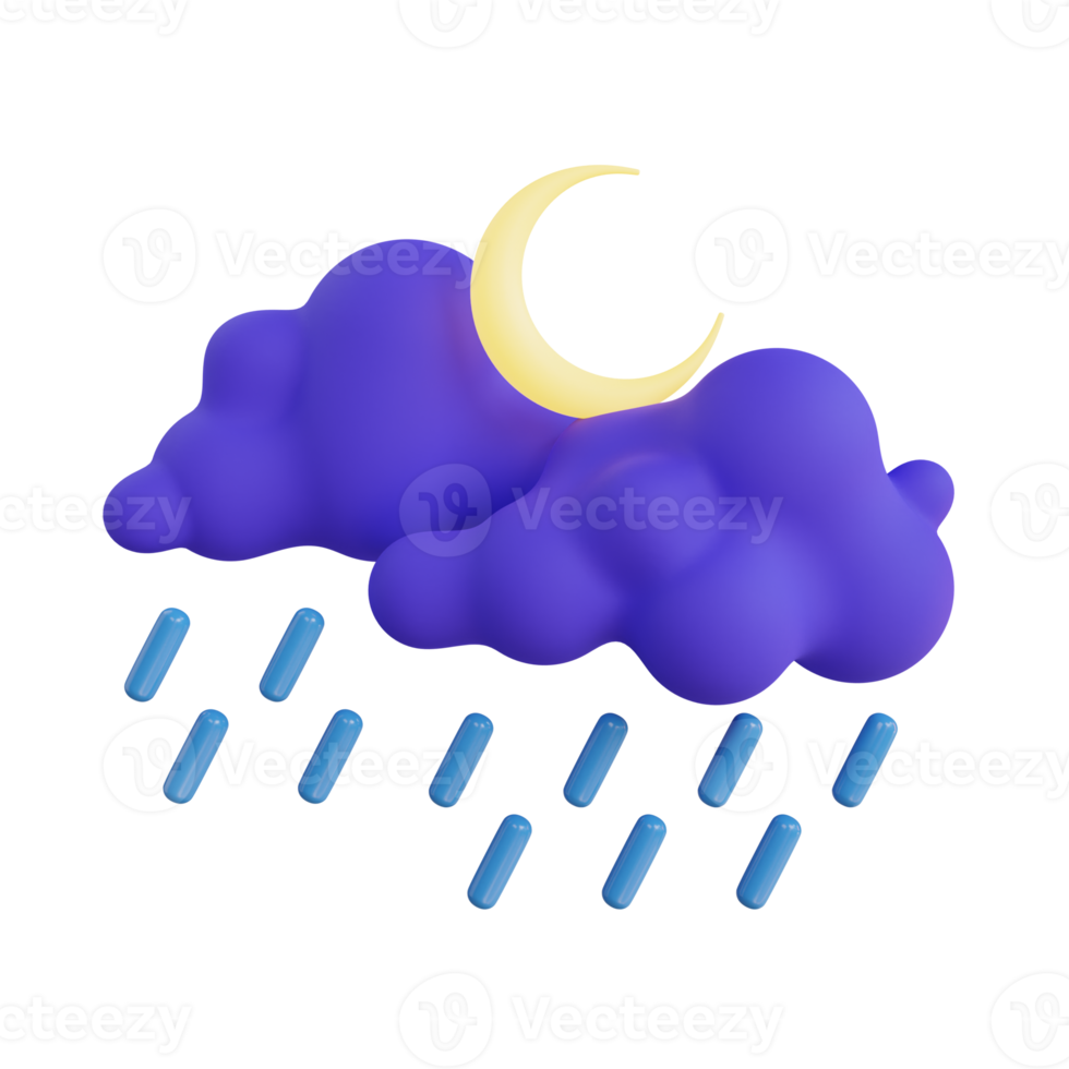 regnerisch Nacht 3d Symbol. Wetter Symbol png