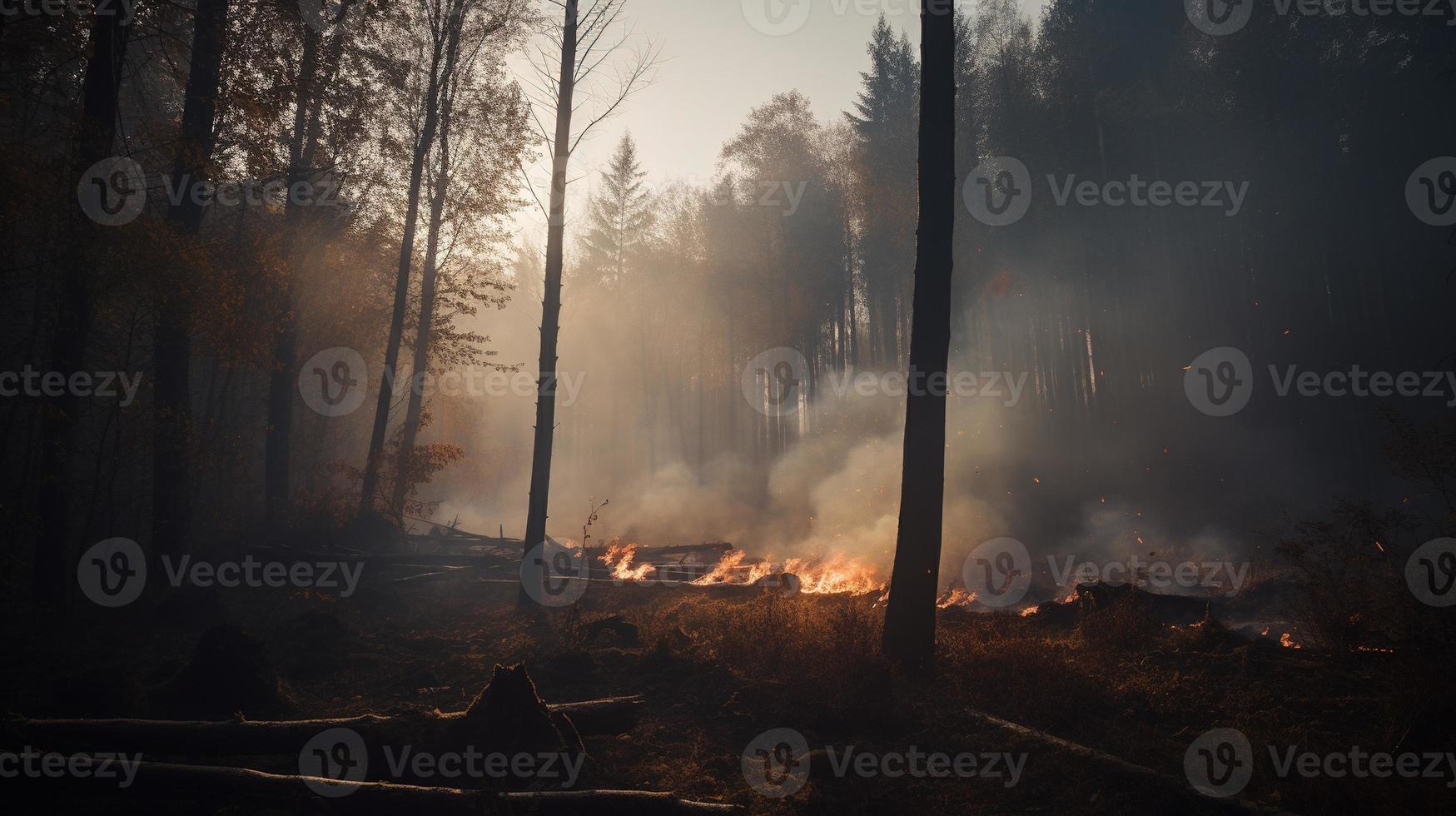 Forest fire in the forest. The concept of disaster and ecology,Burning dry grass and trees in the forest photo