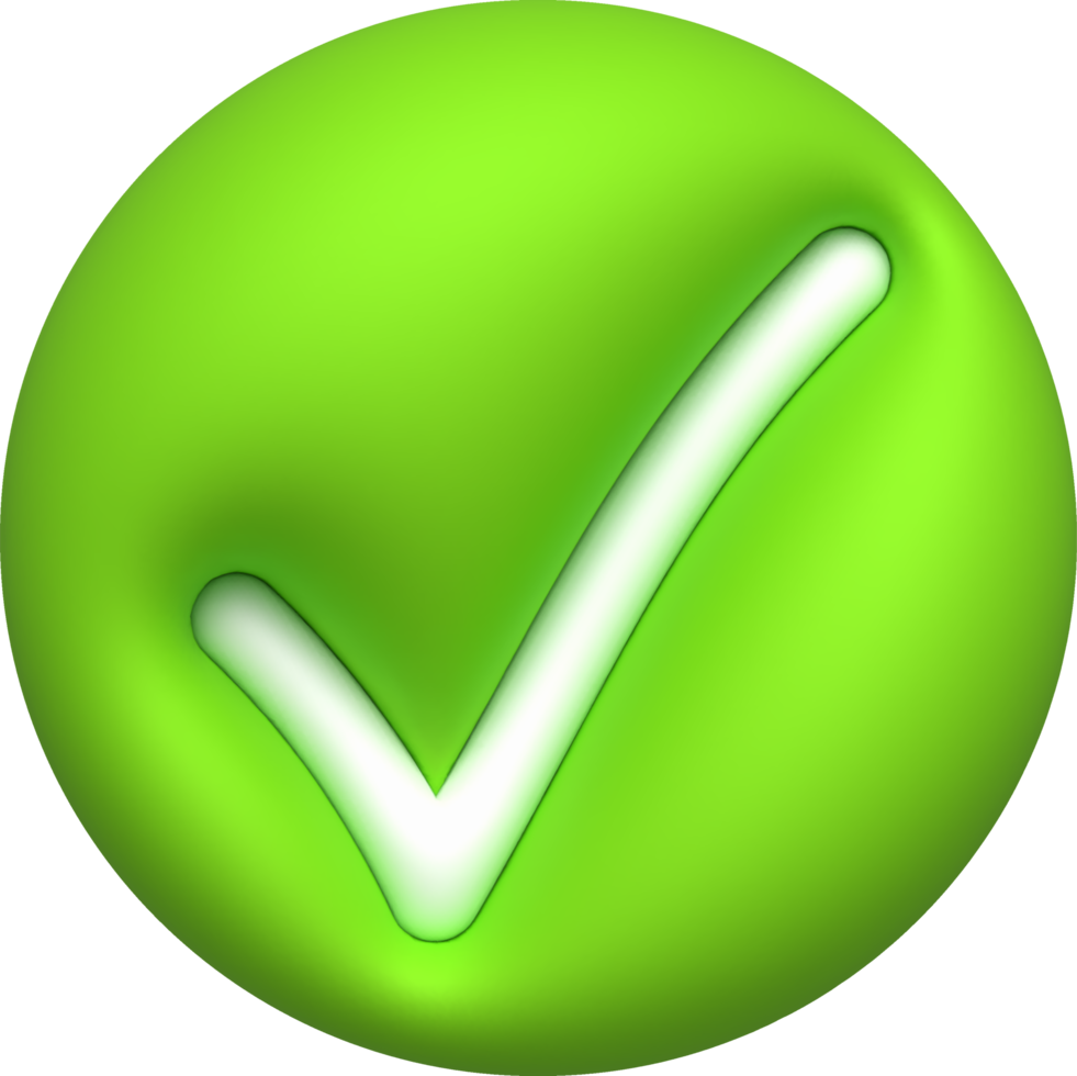 3D illustration Like or correct symbol,Confirmed or approved button png