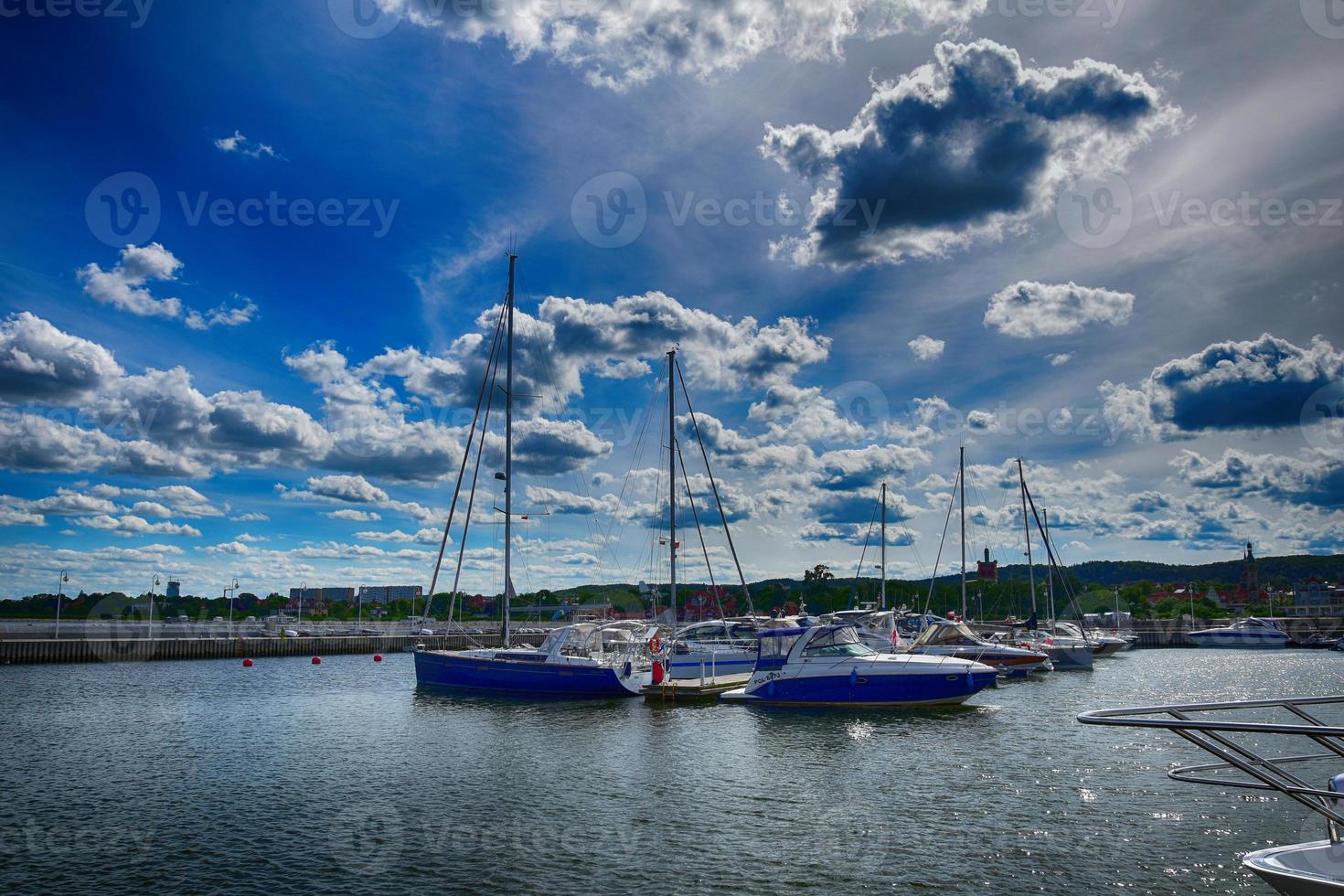 landscape with the port of Sopot in Poland and yachts on a warm spring day, photo