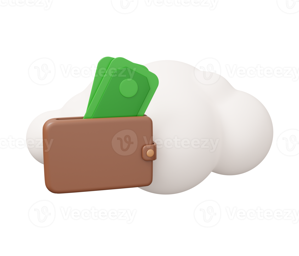 argent portefeuille nuage 3d illustration png