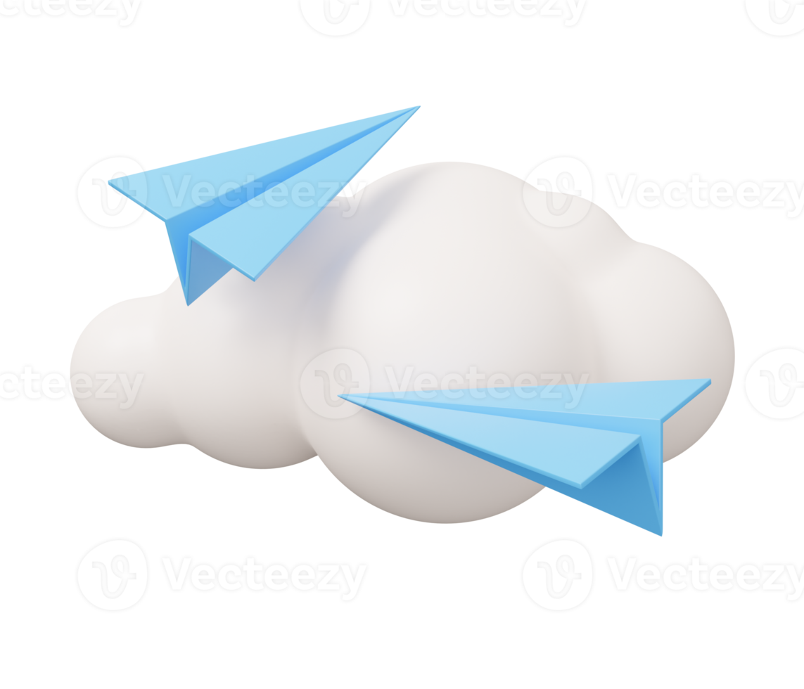 papel avião nuvem 3d ilustração png