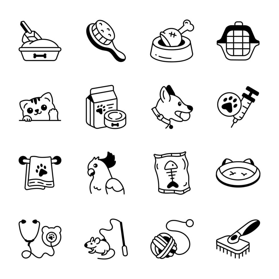 A Sketchy Collection of Pet Essentials Icons vector